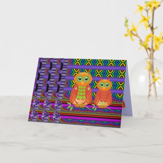 Decoratieve verjaardagskaart met uilen kaart (Gele Bloem)