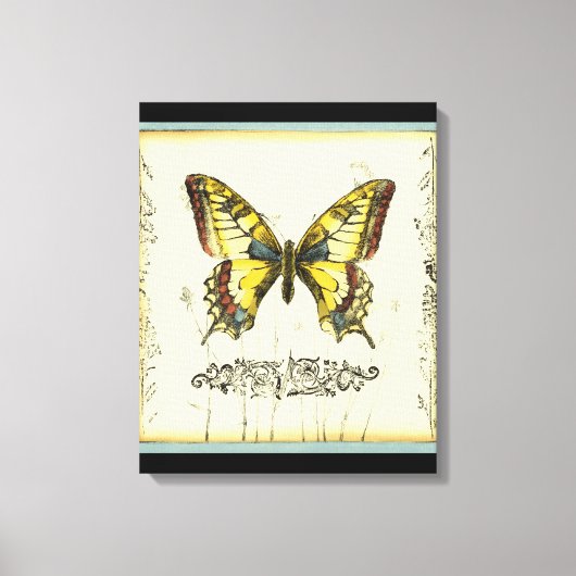 Decoratieve vlinder met wilde bloemen canvas afdruk (Voorkant)
