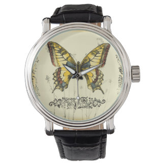 Decoratieve vlinder met wilde bloemen horloge