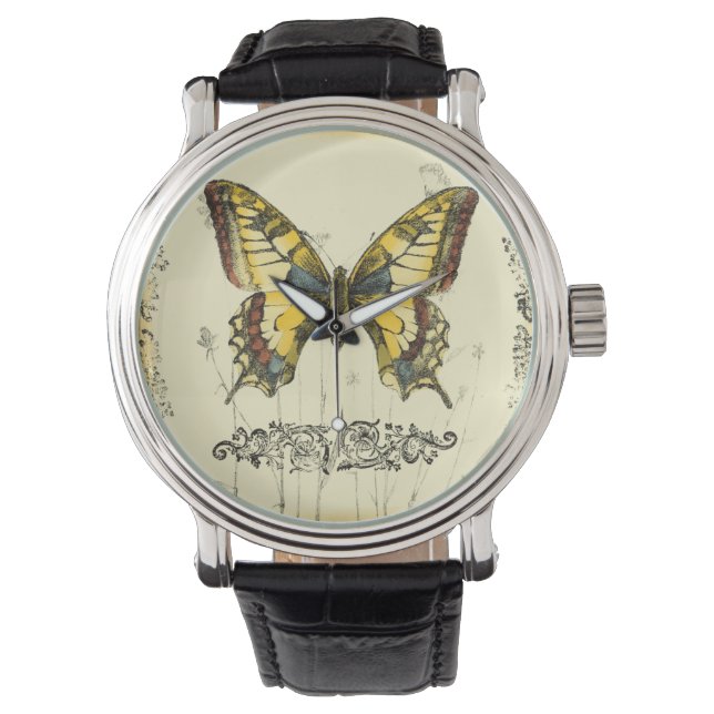Decoratieve vlinder met wilde bloemen horloge (Voorkant)