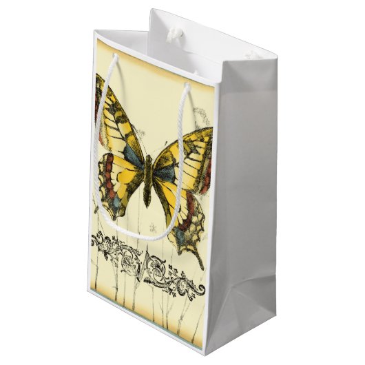 Decoratieve vlinder met wilde bloemen klein cadeauzakje (Achterkant Gekanteld)