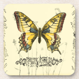 Decoratieve vlinder met wilde bloemen onderzetter