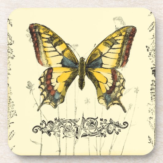 Decoratieve vlinder met wilde bloemen onderzetter (Voorkant)