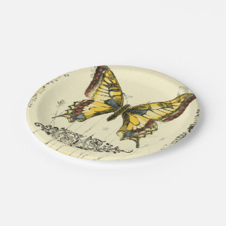 Decoratieve vlinder met wilde bloemen papieren bordje