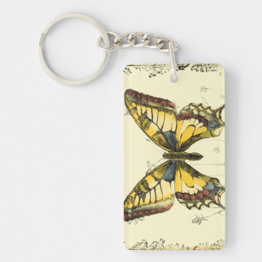 Decoratieve vlinder met wilde bloemen sleutelhanger (Voorkant)