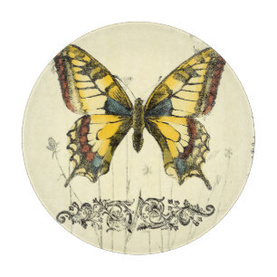 Decoratieve vlinder met wilde bloemen snijplank