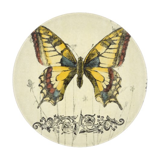 Decoratieve vlinder met wilde bloemen snijplank (Voorkant)