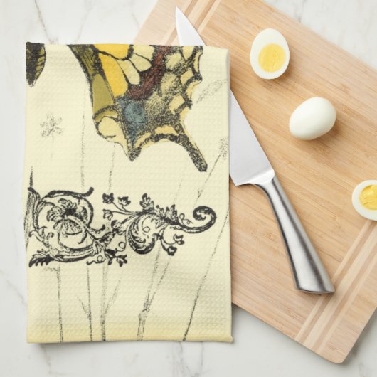 Decoratieve vlinder met wilde bloemen theedoek (Quarter Fold)