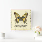 Decoratieve vlinder met wilde bloemen vierkante klok (Huis)