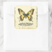 Decoratieve vlinder met wilde bloemen vierkante sticker (Tas)
