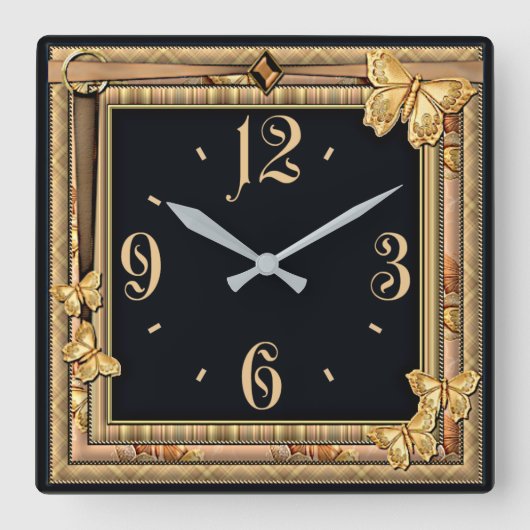 Decoratieve vlinder vierkante klok (Voorkant)