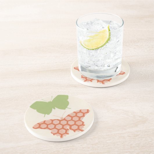 Decoratieve vlinderpatronen op de achtergrond van  zandsteen onderzetter (Zijkant)