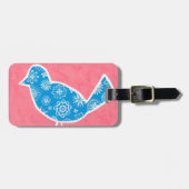 Decoratieve vogel met patronen op roze achtergrond bagagelabel (Voorkant horizontaal)