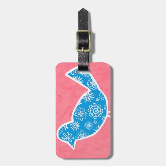 Decoratieve vogel met patronen op roze achtergrond bagagelabel (Voorkant verticaal)