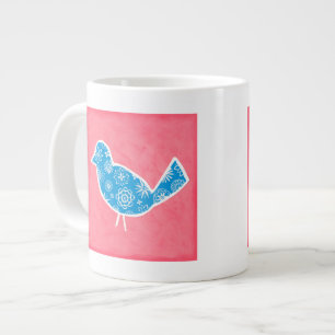 Decoratieve vogel met patronen op roze achtergrond grote koffiekop