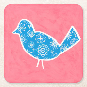 Decoratieve vogel met patronen op roze achtergrond kartonnen onderzetters
