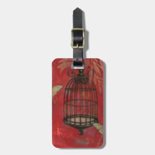 Decoratieve vogel met vlinders bagagelabel