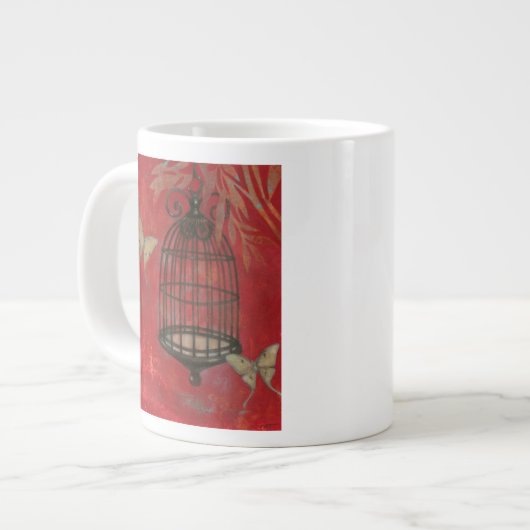 Decoratieve vogel met vlinders grote koffiekop (Links)