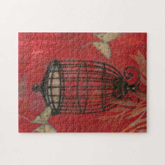 Decoratieve vogel met vlinders legpuzzel (Horizontaal)