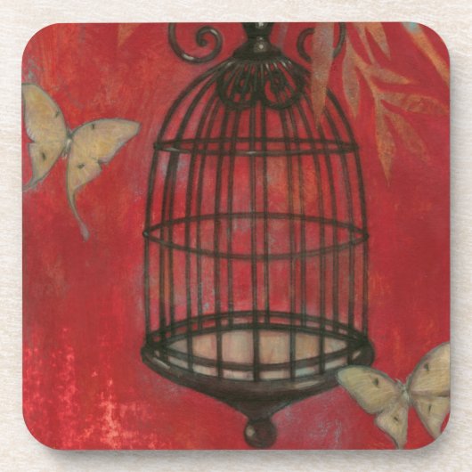 Decoratieve vogel met vlinders onderzetter (Voorkant)