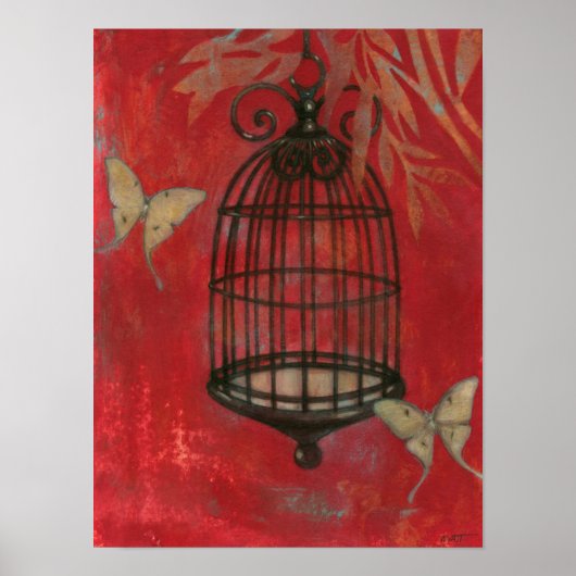Decoratieve vogel met vlinders poster (Voorkant)