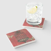 Decoratieve vogel met vlinders stenen onderzetter (Zijkant)