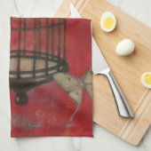 Decoratieve vogel met vlinders theedoek (Quarter Fold)