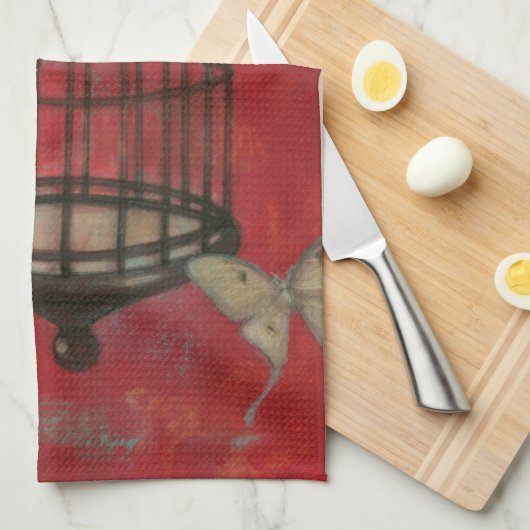 Decoratieve vogel met vlinders theedoek (Quarter Fold)