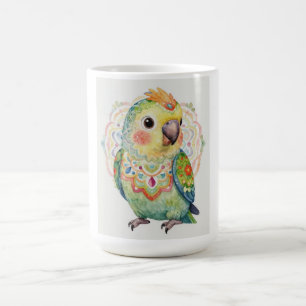 Decoratieve volkskunst-illustratie van papegaai koffiemok