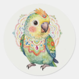 Decoratieve volkskunst papegaai illustratie ronde sticker