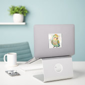 Decoratieve volkskunst papegaai illustratie sticker (Laptop op bureau)