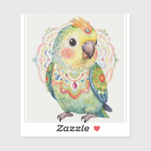 Decoratieve volkskunst papegaai illustratie sticker (Vel)