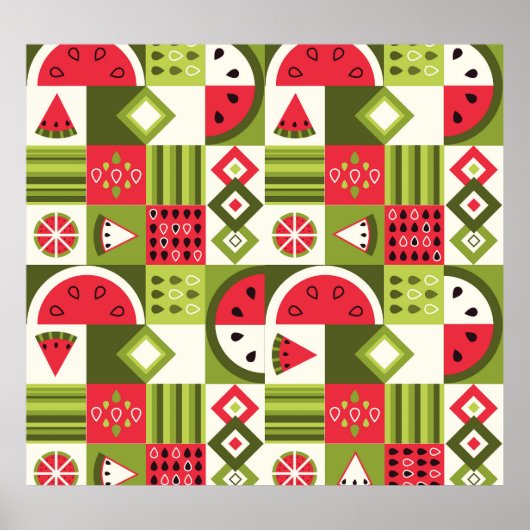 Decoratieve Watermeloen Elementen Art Print (Voorkant)