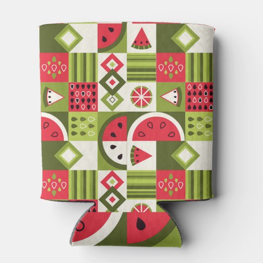 Decoratieve Watermeloen Elementen Art Print Blikjeskoeler (Achterkant)