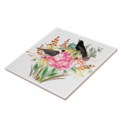 Decoratieve Waterverf Hydrangea met Vogels Tegeltje (Zijkant)