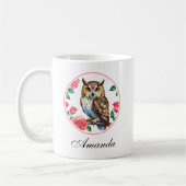Decoratieve Waterverf Uil met Rozen Koffiemok (Links)
