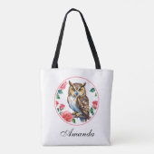 Decoratieve Waterverf Uil met Rozen Tote Bag (Achterkant)