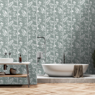 Decoratieve Wilde Bloem Salie Groene Botanische Behang