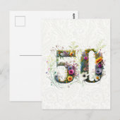 Decoratieve wilde bloem tekst voor 50ste verjaarda briefkaart (Voorkant / Achterkant)