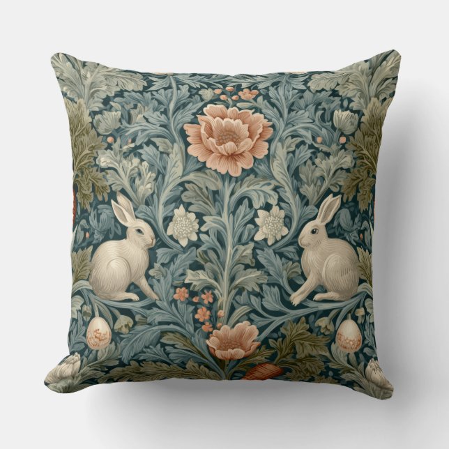 Decoratieve William Morris Konijn Worpkussen Kussen (Voorkant)