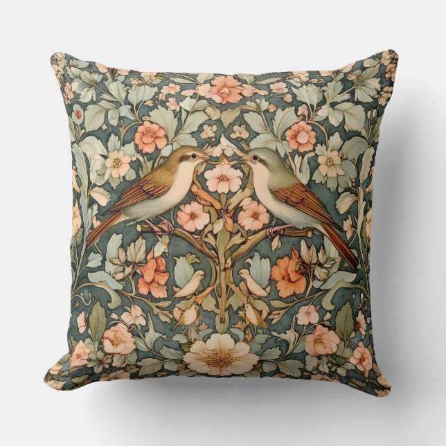 Decoratieve William Morris Vogels Worpkussen Kussen (Voorkant)