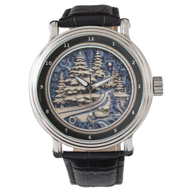 Decoratieve winterscène met feestelijke toets horloge (Voorkant)