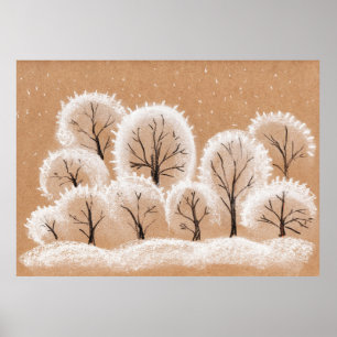 Decoratieve witte bomen. Wintertakken. Een hand-dr Poster
