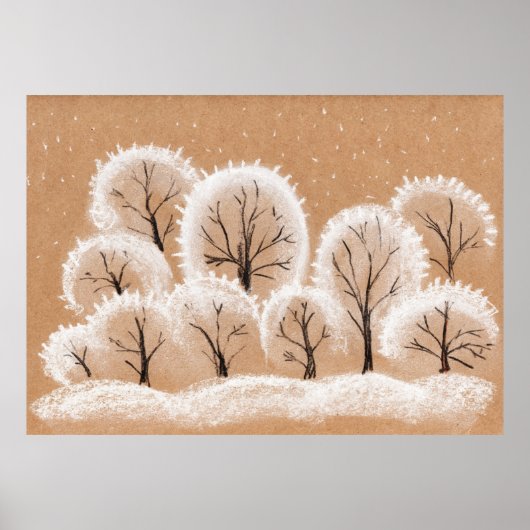 Decoratieve witte bomen. Wintertakken. Een hand-dr Poster (Voorkant)