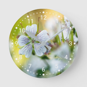 Decoratieve witte geranium bloem zachte bokeh foto ronde klok