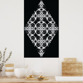 decoratieve witte ruit op zwarte achtergrond poster (Keuken)