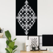 decoratieve witte ruit op zwarte achtergrond poster (Thuiskantoor)