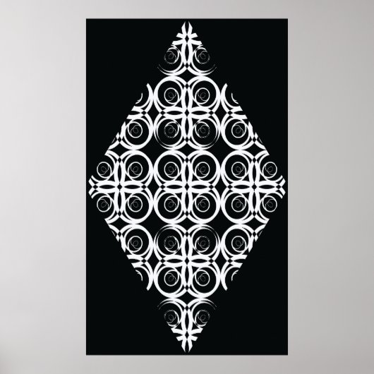 decoratieve witte ruit op zwarte achtergrond poster (Voorkant)