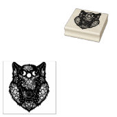 Decoratieve wolf met bloemen en maan rubberstempel (Gestempeld)
