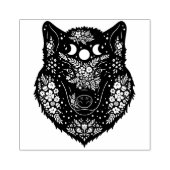 Decoratieve wolf met bloemen en maan rubberstempel (Afrduk)
